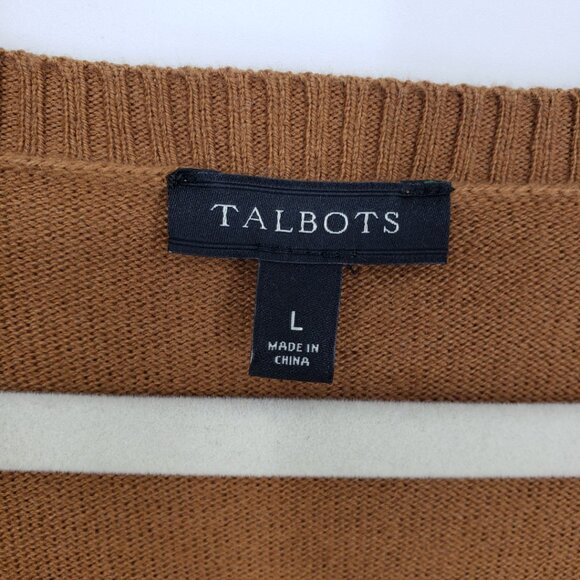 Talbots Side Button Pullover Sweater L Womens Ribbed Trim Teddy Brown - Picture 3 of 7